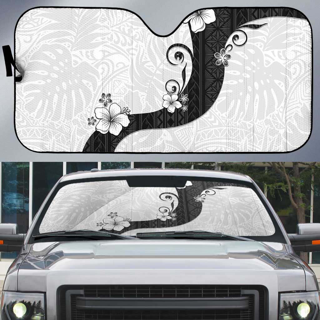Polynesia Hibiscus Auto Sun Shade White Curve Motif LT05 White - Polynesian Pride