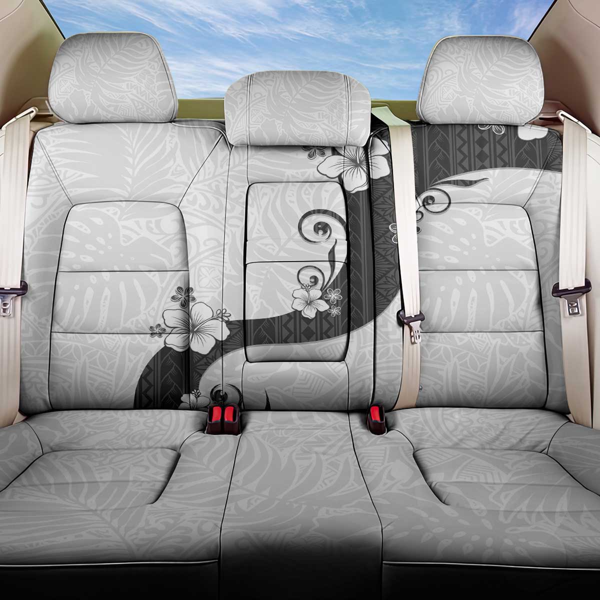 Polynesia Hibiscus Back Car Seat Cover White Curve Motif - Polynesian Pride