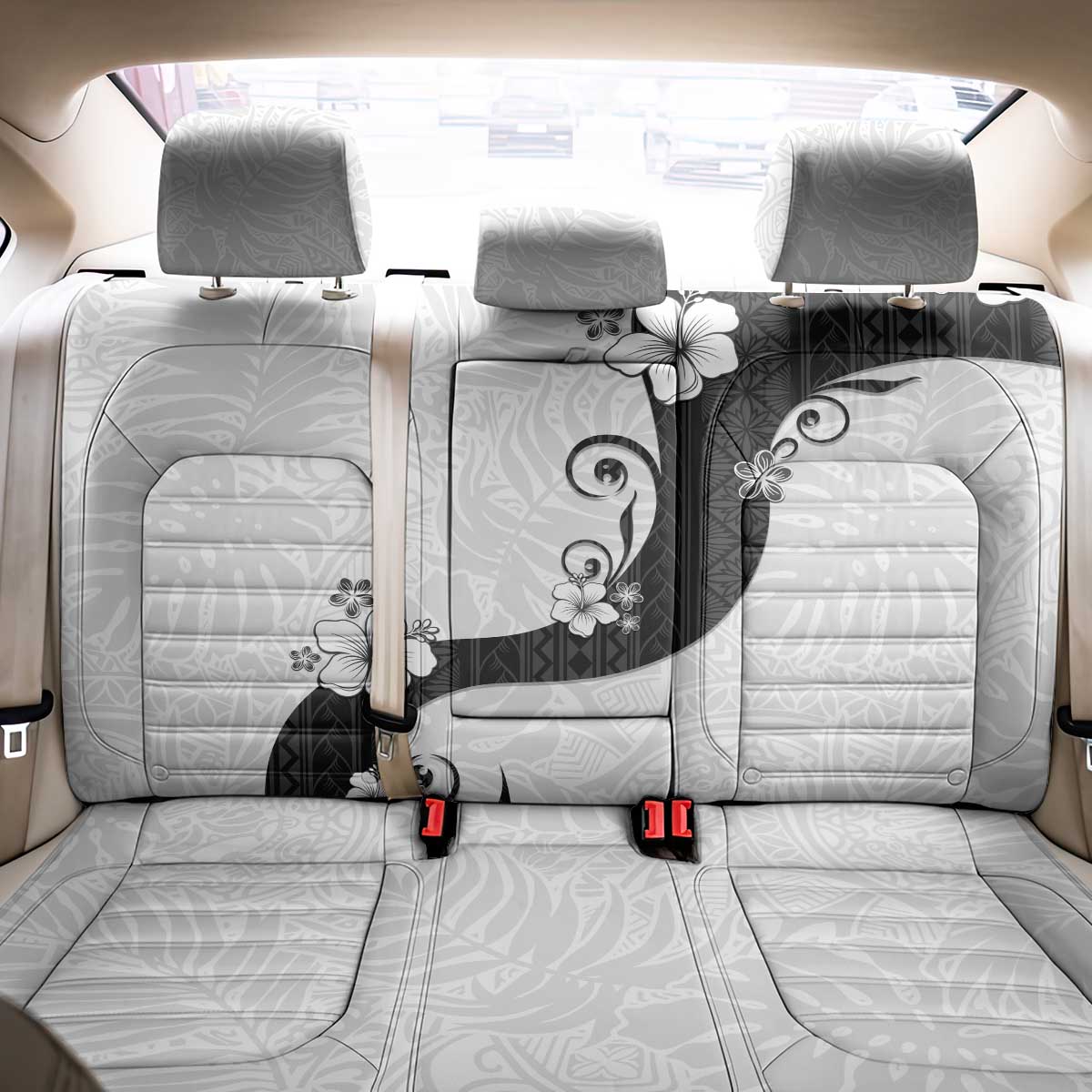 Polynesia Hibiscus Back Car Seat Cover White Curve Motif - Polynesian Pride
