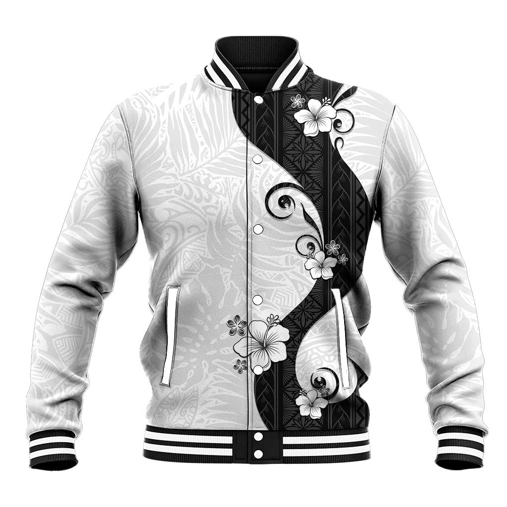 Polynesia Hibiscus Baseball Jacket White Curve Motif - Polynesian Pride