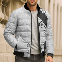 Polynesia Hibiscus Bomber Puffer Jacket White Curve Motif - Polynesian Pride