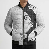 Polynesia Hibiscus Bomber Puffer Jacket White Curve Motif - Polynesian Pride
