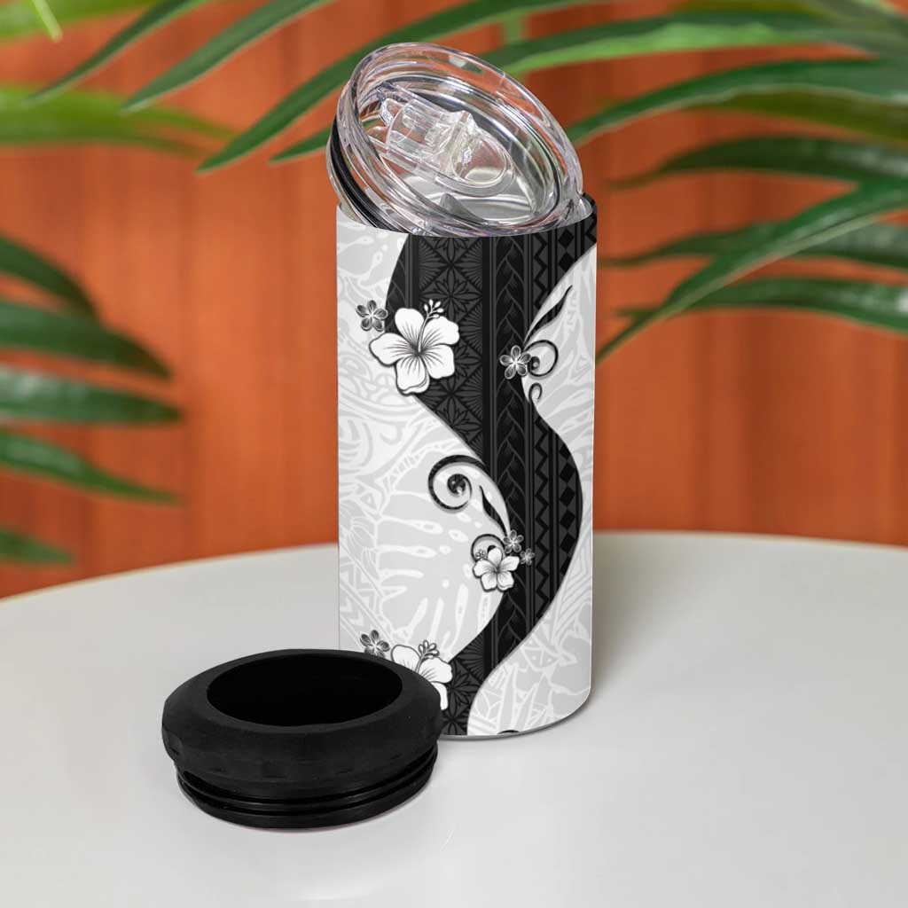 Polynesia Hibiscus 4 in 1 Can Cooler Tumbler White Curve Motif - Polynesian Pride