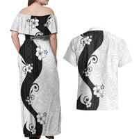 Polynesia Hibiscus Couples Matching Off Shoulder Maxi Dress and Hawaiian Shirt White Curve Motif - Polynesian Pride