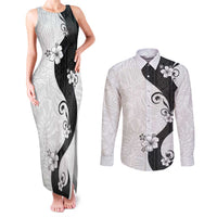Polynesia Hibiscus Couples Matching Tank Maxi Dress and Long Sleeve Button Shirt White Curve Motif - Polynesian Pride