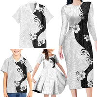Polynesia Hibiscus Family Matching Long Sleeve Bodycon Dress and Hawaiian Shirt White Curve Motif - Polynesian Pride