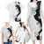 Polynesia Hibiscus Family Matching Long Sleeve Bodycon Dress and Hawaiian Shirt White Curve Motif - Polynesian Pride