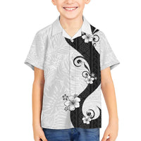 Polynesia Hibiscus Family Matching Puletasi and Hawaiian Shirt White Curve Motif - Polynesian Pride
