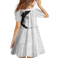 Polynesia Hibiscus Family Matching Short Sleeve Bodycon Dress and Hawaiian Shirt White Curve Motif - Polynesian Pride