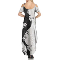 Polynesia Hibiscus Family Matching Summer Maxi Dress and Hawaiian Shirt White Curve Motif - Polynesian Pride