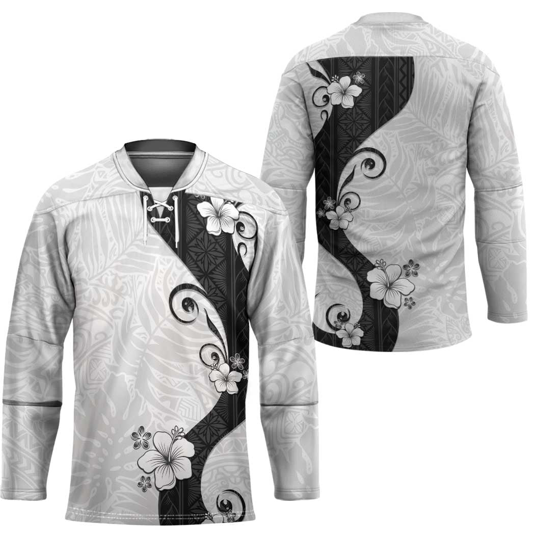 Polynesia Hibiscus Hockey Jersey White Curve Motif - Polynesian Pride