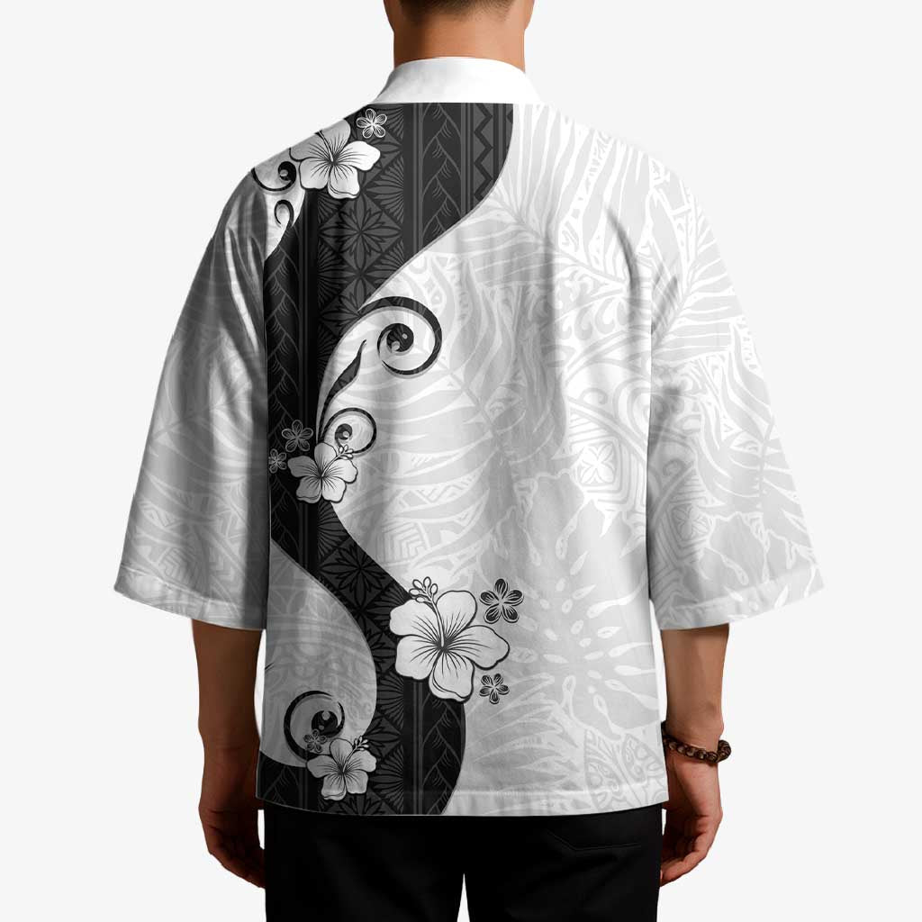 Polynesia Hibiscus Kimono White Curve Motif - Polynesian Pride