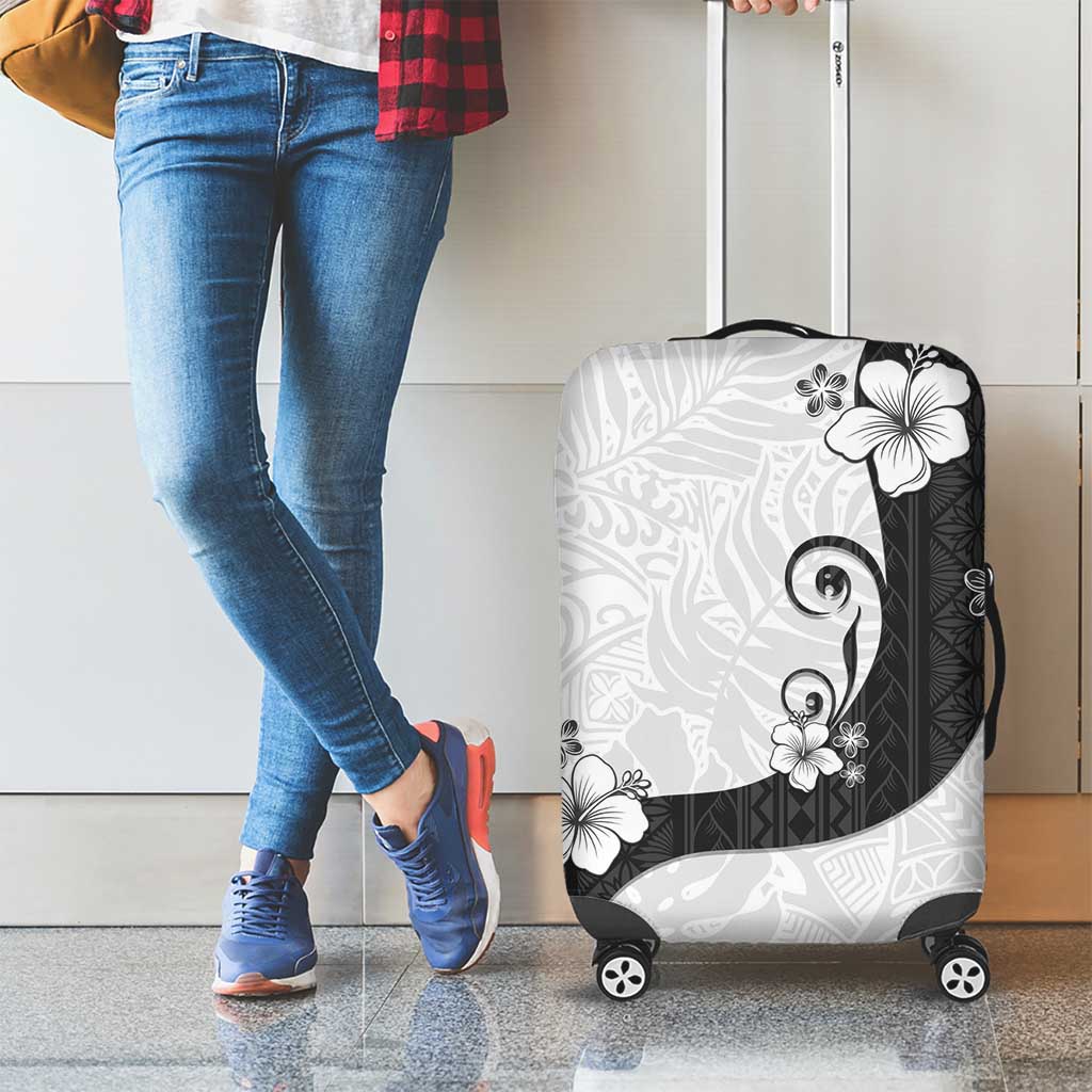 Polynesia Hibiscus Luggage Cover White Curve Motif - Polynesian Pride