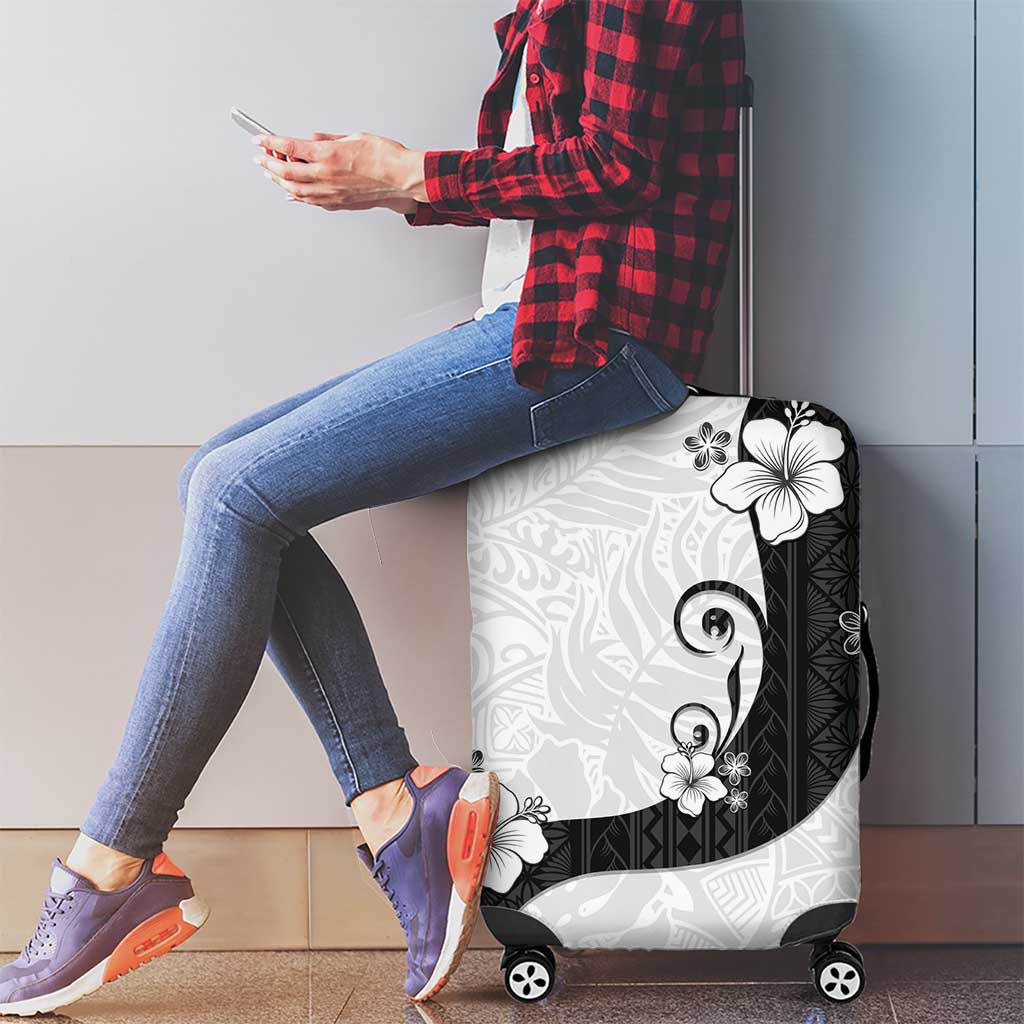 Polynesia Hibiscus Luggage Cover White Curve Motif - Polynesian Pride