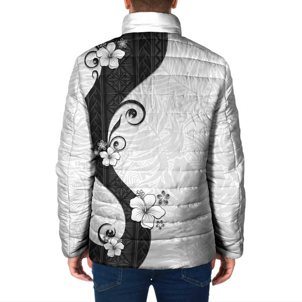 Polynesia Hibiscus Padded Jacket White Curve Motif - Polynesian Pride