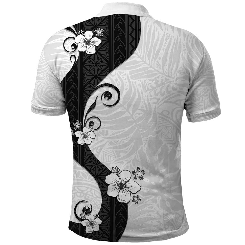 Polynesia Hibiscus Polo Shirt White Curve Motif - Polynesian Pride