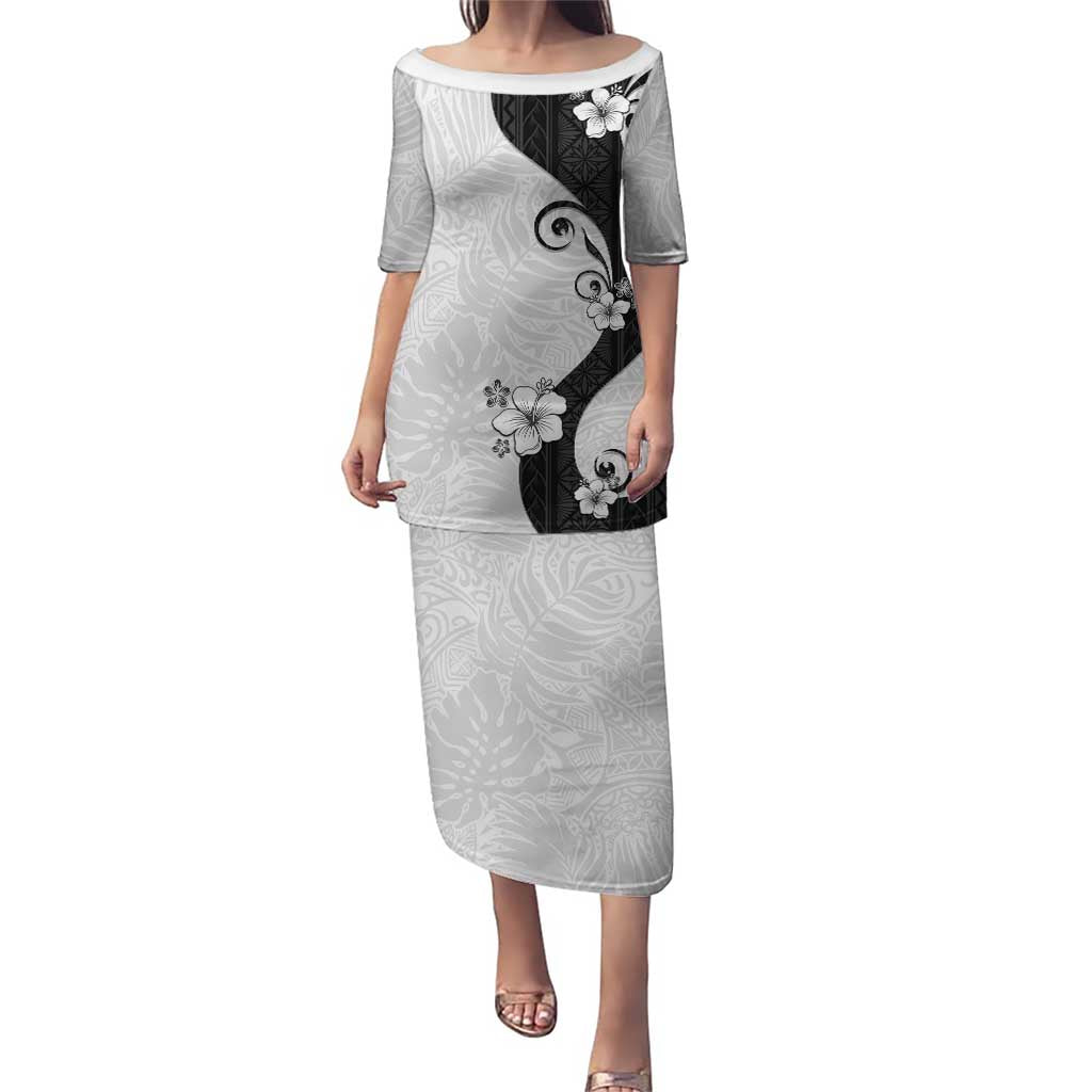 Polynesia Hibiscus Puletasi White Curve Motif - Polynesian Pride