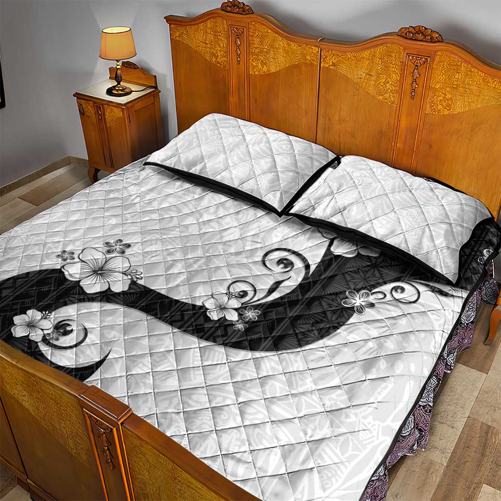 Polynesia Hibiscus Quilt Bed Set White Curve Motif - Polynesian Pride