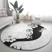 Polynesia Hibiscus Round Carpet White Curve Motif - Polynesian Pride