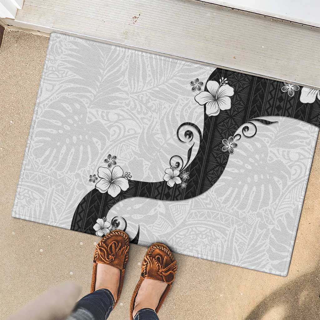 Polynesia Hibiscus Rubber Doormat White Curve Motif - Polynesian Pride