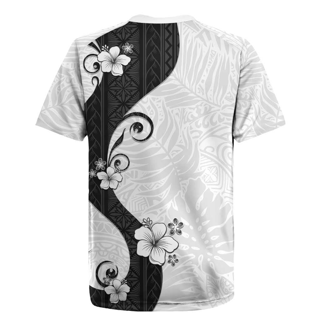 Polynesia Hibiscus Rugby Jersey White Curve Motif - Polynesian Pride