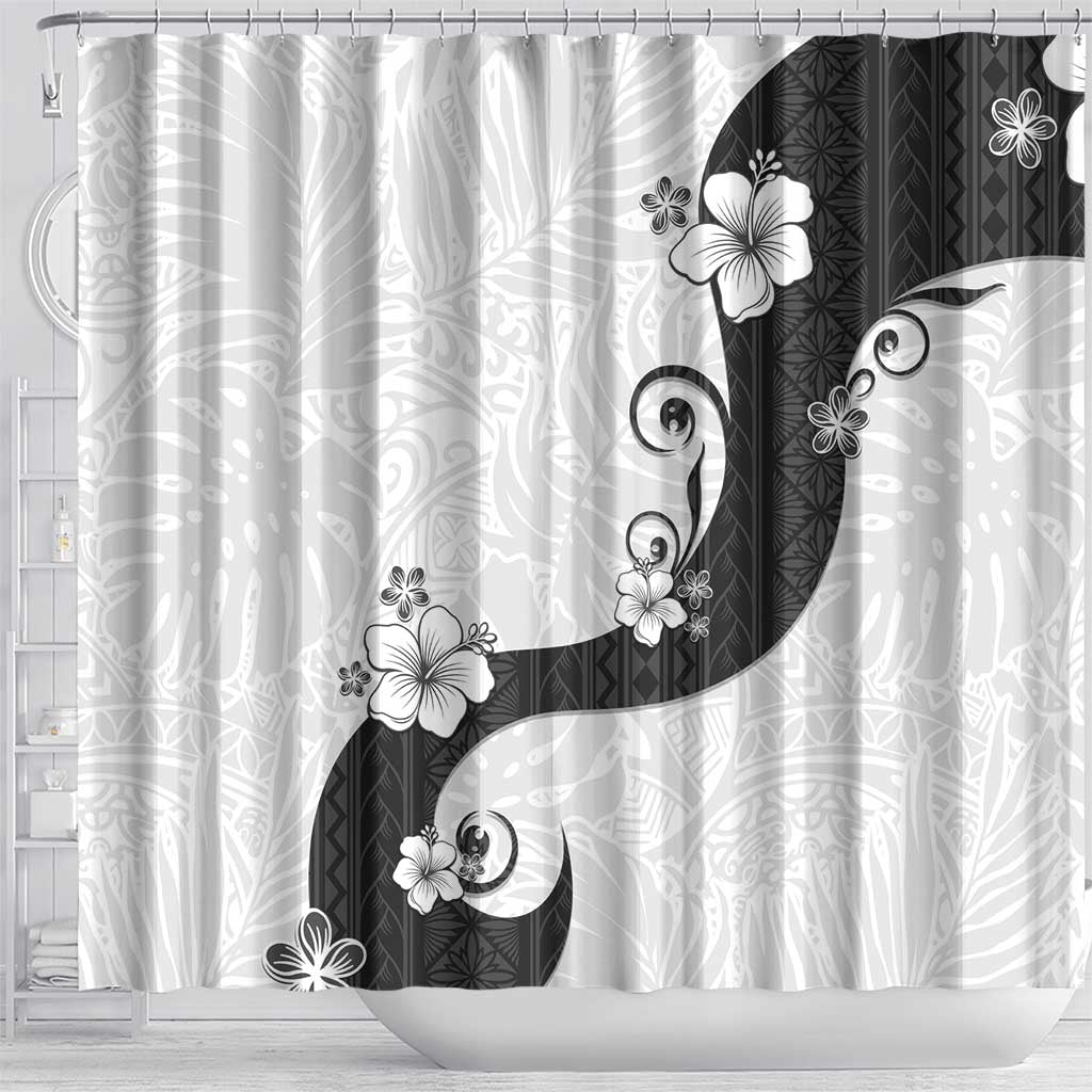 Polynesia Hibiscus Shower Curtain White Curve Motif - Polynesian Pride