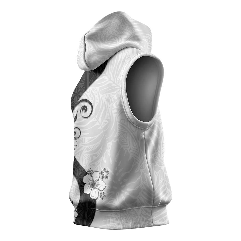 Polynesia Hibiscus Sleeveless Hoodie White Curve Motif - Polynesian Pride
