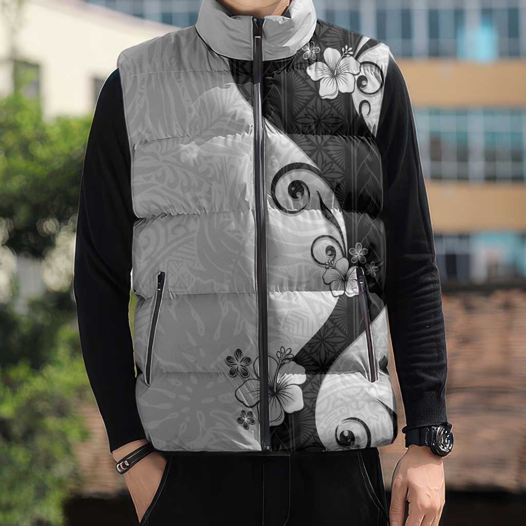 Polynesia Hibiscus Sleeveless Puffer Jacket White Curve Motif - Polynesian Pride