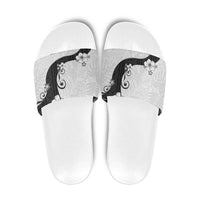 Polynesia Hibiscus Slide Sandals White Curve Motif - Polynesian Pride