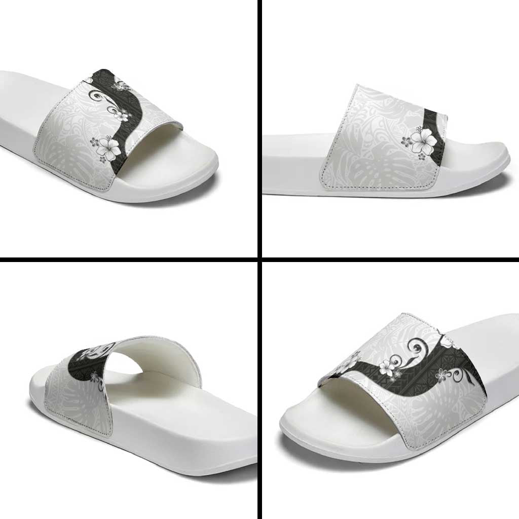 Polynesia Hibiscus Slide Sandals White Curve Motif - Polynesian Pride