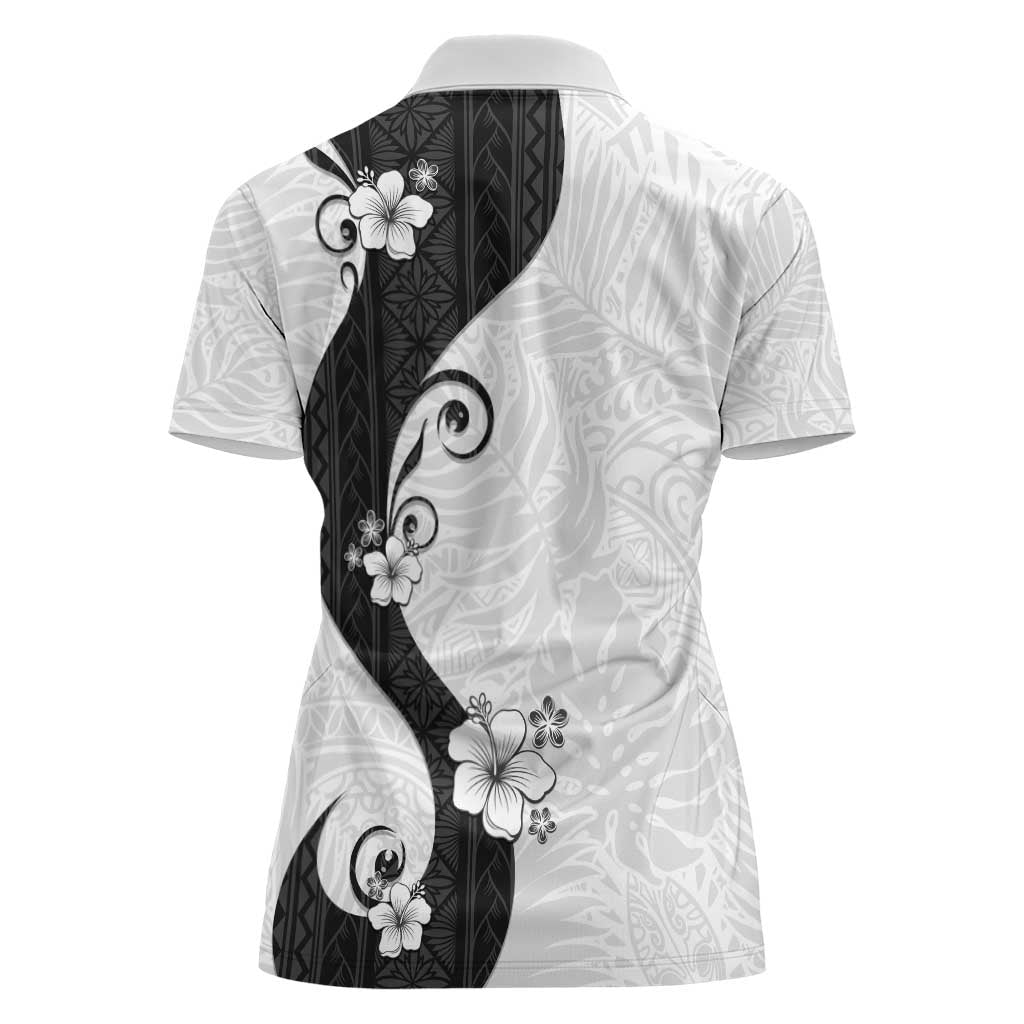 Polynesia Hibiscus Women Polo Shirt White Curve Motif - Polynesian Pride
