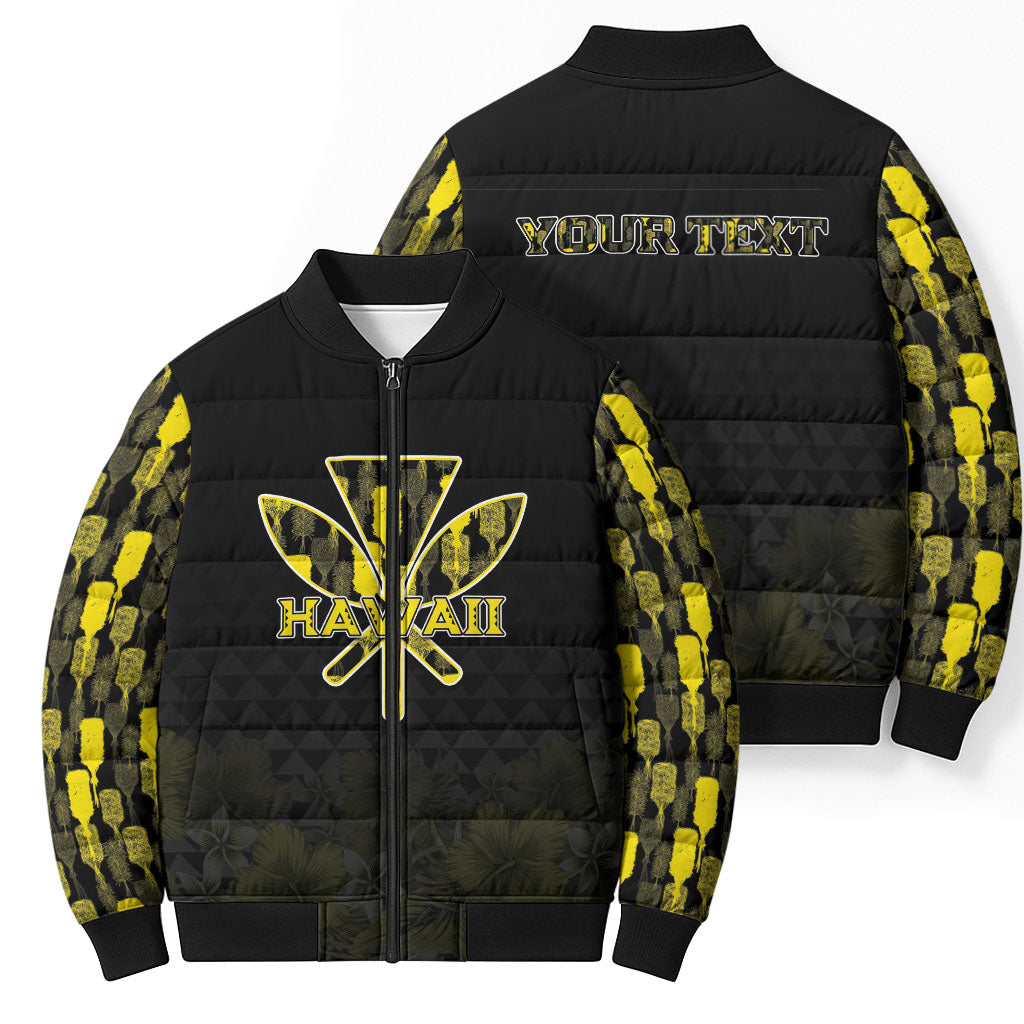Personalised Aloha Hawaii Kahili Bomber Puffer Jacket Kanaka Maoli With Kakau Pattern