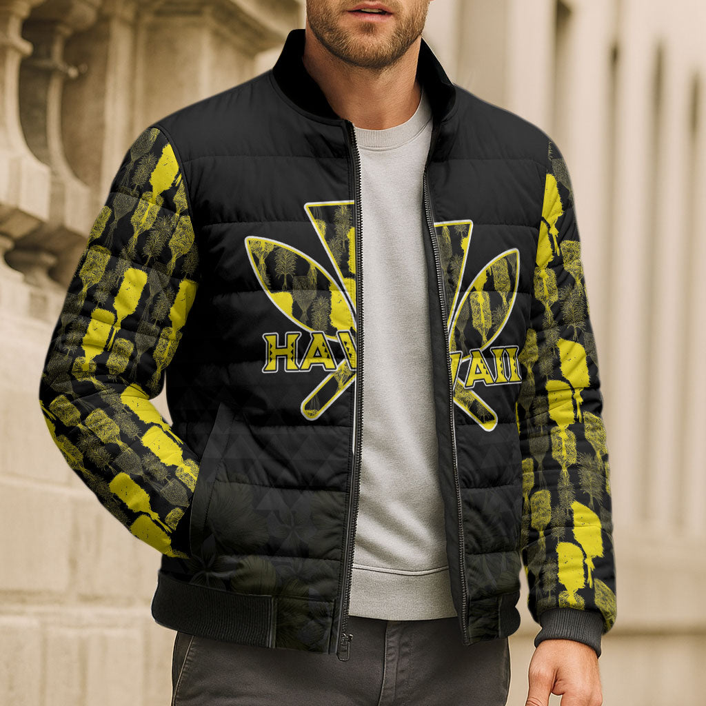 Personalised Aloha Hawaii Kahili Bomber Puffer Jacket Kanaka Maoli With Kakau Pattern