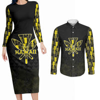 Personalised Aloha Hawaii Kahili Couples Matching Long Sleeve Bodycon Dress and Long Sleeve Button Shirt Kanaka Maoli With Kakau Pattern