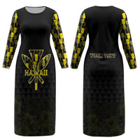 Personalised Aloha Hawaii Kahili Couples Matching Long Sleeve Bodycon Dress and Long Sleeve Button Shirt Kanaka Maoli With Kakau Pattern