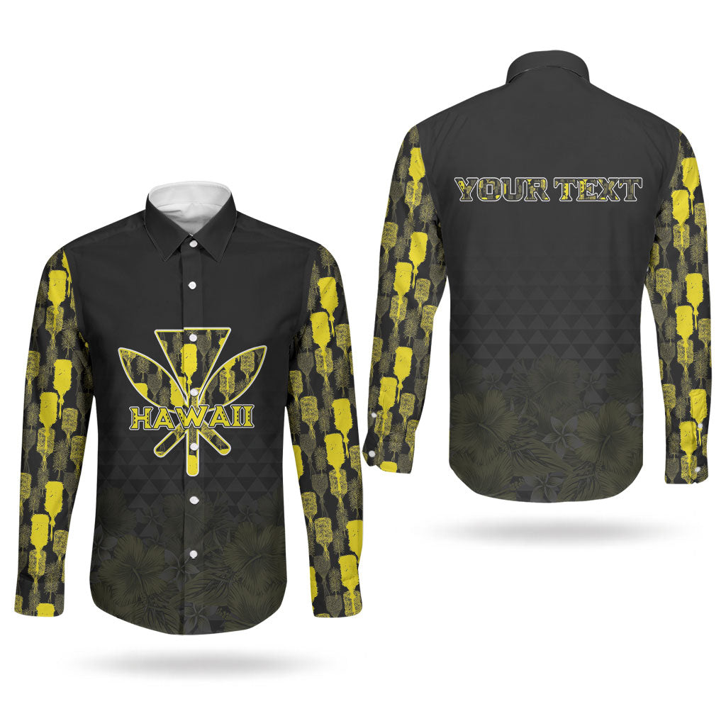 Personalised Aloha Hawaii Kahili Couples Matching Puletasi and Long Sleeve Button Shirt Kanaka Maoli With Kakau Pattern