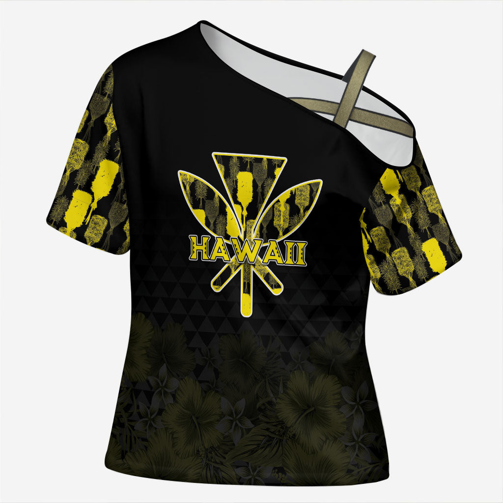 Personalised Aloha Hawaii Kahili Cross Shoulder Shirt Kanaka Maoli With Kakau Pattern