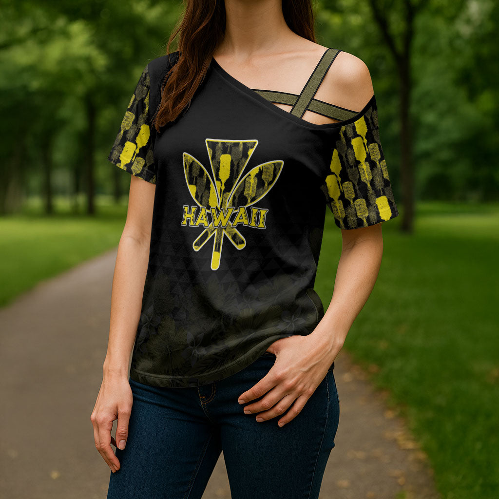 Personalised Aloha Hawaii Kahili Cross Shoulder Shirt Kanaka Maoli With Kakau Pattern