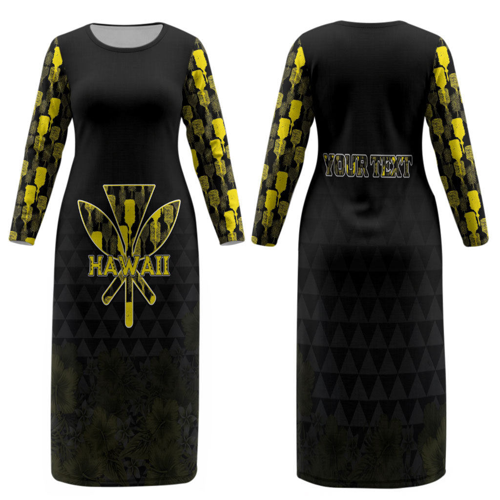 Personalised Aloha Hawaii Kahili Family Matching Long Sleeve Bodycon Dress and Hawaiian Shirt Kanaka Maoli With Kakau Pattern