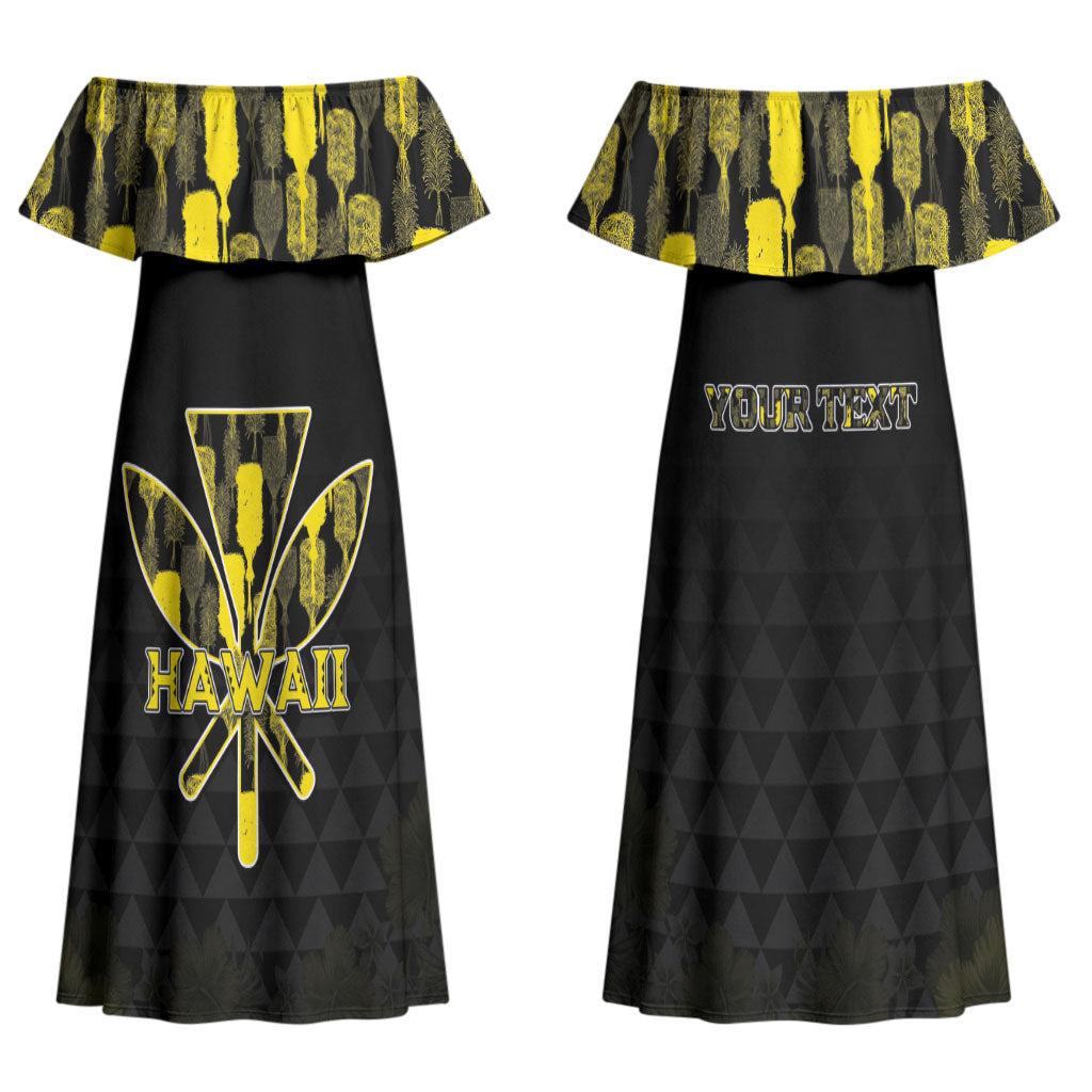 Personalised Aloha Hawaii Kahili Family Matching Off Shoulder Maxi Dress and Hawaiian Shirt Kanaka Maoli With Kakau Pattern
