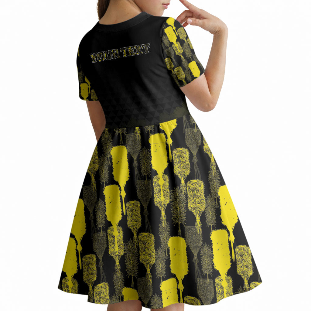 Personalised Aloha Hawaii Kahili Kid Short Sleeve Dress Kanaka Maoli With Kakau Pattern