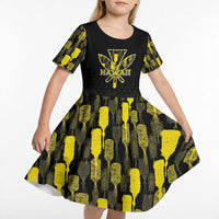 Personalised Aloha Hawaii Kahili Kid Short Sleeve Dress Kanaka Maoli With Kakau Pattern