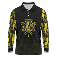 Personalised Aloha Hawaii Kahili Long Sleeve Polo Shirt Kanaka Maoli With Kakau Pattern
