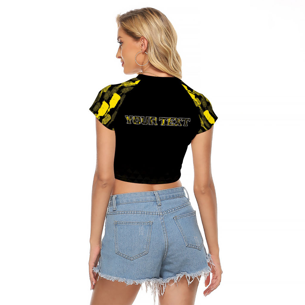 Personalised Aloha Hawaii Kahili Raglan Cropped T Shirt Kanaka Maoli With Kakau Pattern