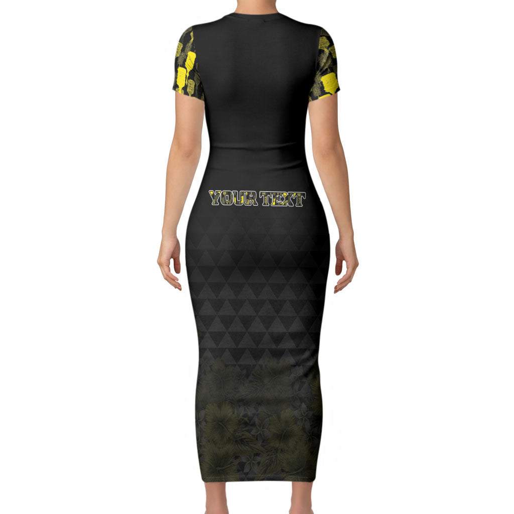 Personalised Aloha Hawaii Kahili Short Sleeve Bodycon Dress Kanaka Maoli With Kakau Pattern
