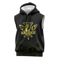 Personalised Aloha Hawaii Kahili Sleeveless Zip Hoodie Kanaka Maoli With Kakau Pattern