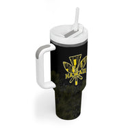Personalised Aloha Hawaii Kahili Tumbler With Handle Kanaka Maoli With Kakau Pattern