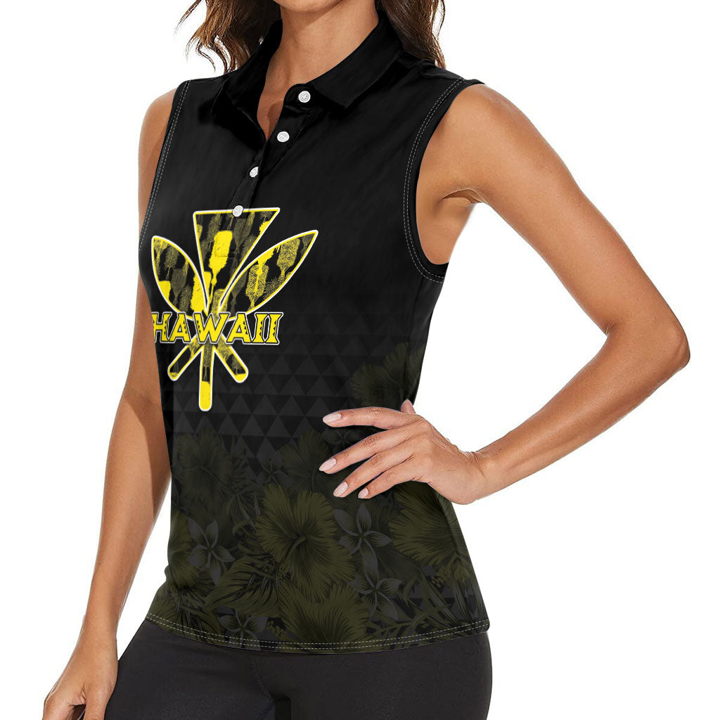 Personalised Aloha Hawaii Kahili Women Sleeveless Polo Shirt Kanaka Maoli With Kakau Pattern