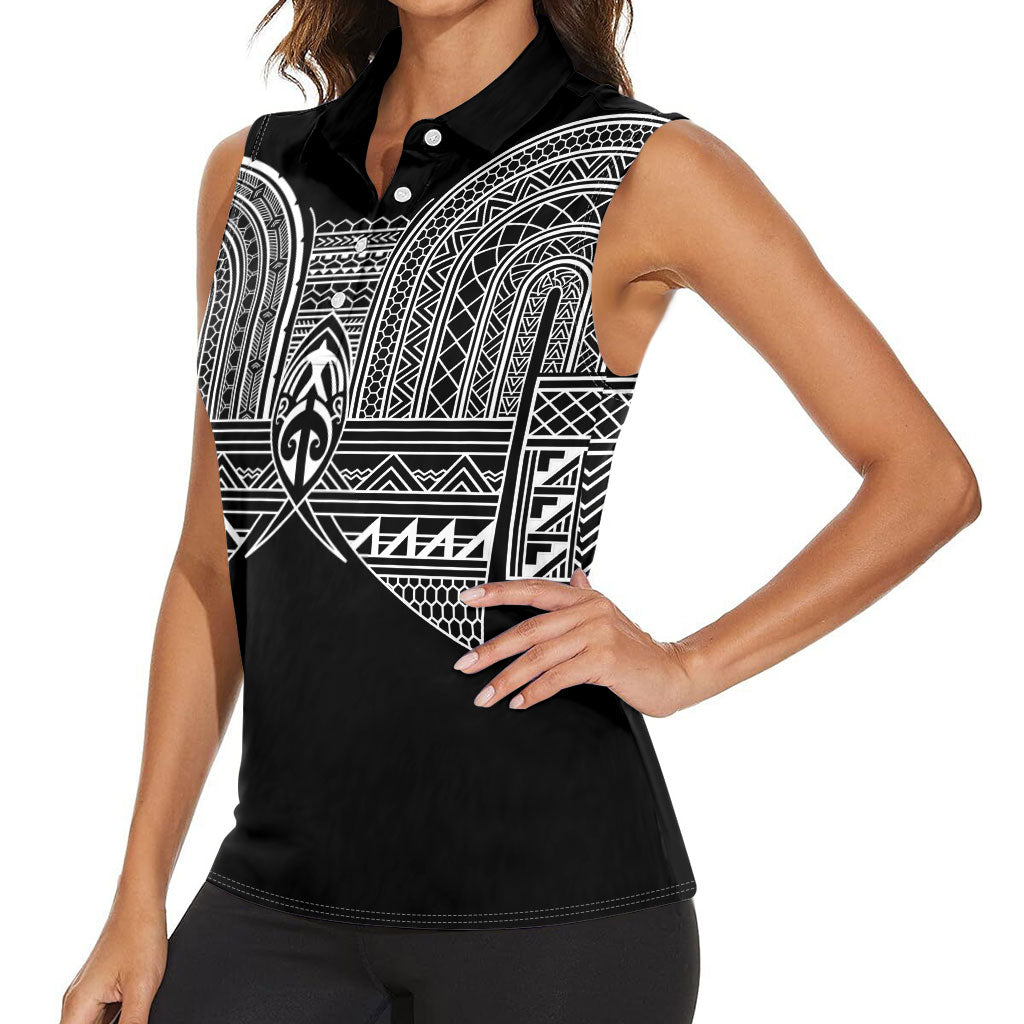 Philippines Igorot Tribal Inspired Women Sleeveless Polo Shirt Black Version