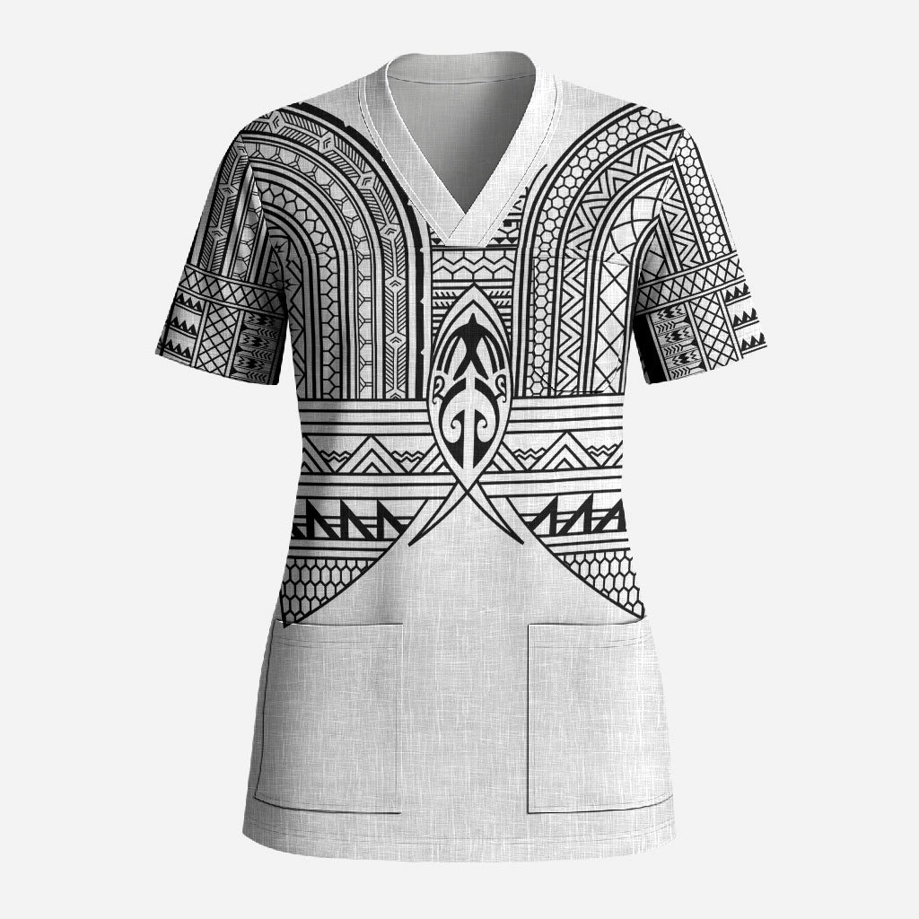 Philippines Igorot Tribal Inspired Scrub Top White Version LT05 Adult White - Polynesian Pride